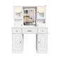 Large Vanity Table Set With Mirror, 6 Drawers & Shelves, Power Socket, Hair Dryer Holder, Cabinet Light, Dressing Desk - White