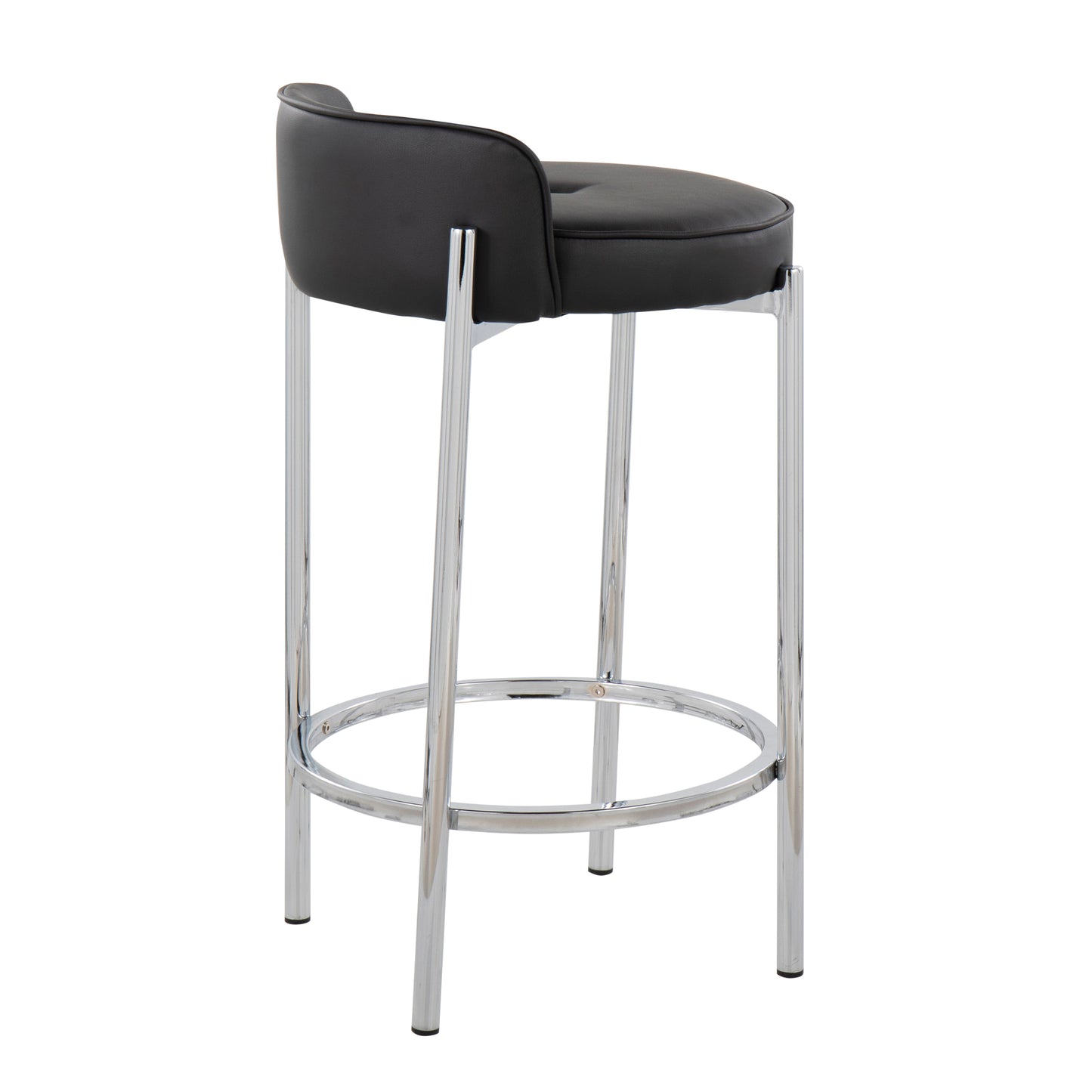 Storm - Set of 2 -26" Black Faux Leather Chrome Counter Stools with Tufted High Back