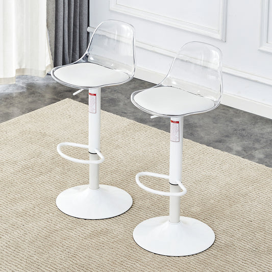 Monte Carlo - Set of 2 -24" White PU Leather Bar Stools with Ergonomic Curved Seats