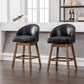 Virissa - Set of 2 - 37" Black PU Counter Height Bar Stools with 360° Swivel, Footrest, and Solid Wood Legs