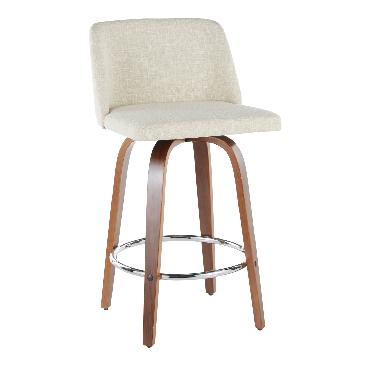 Tavronis - Set of 2 - 24" Mid-Century Modern Walnut Counter Stools with Cream Fabric Upholstery