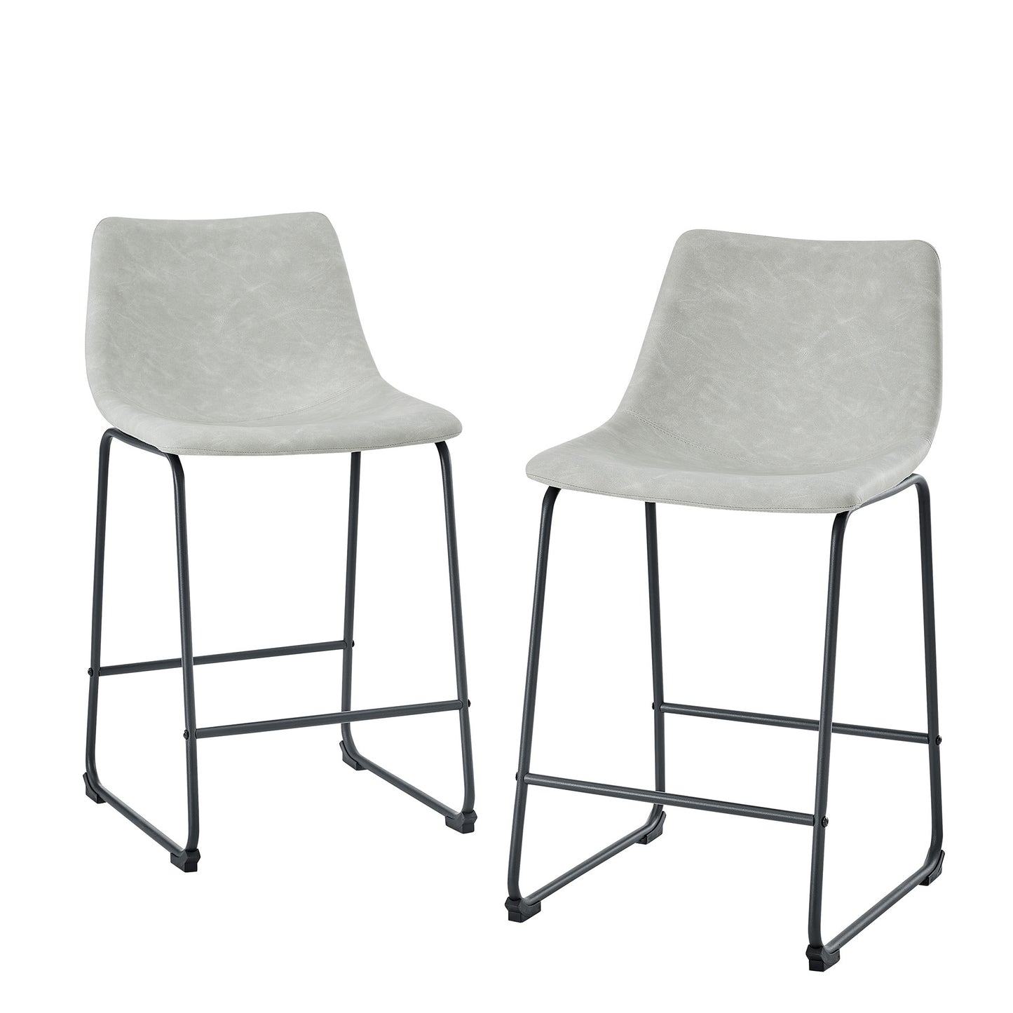 Bldora - Set of 2 - 26" Gray Faux Leather Counter Stools with Curved Back and Powder-Coated Metal Legs