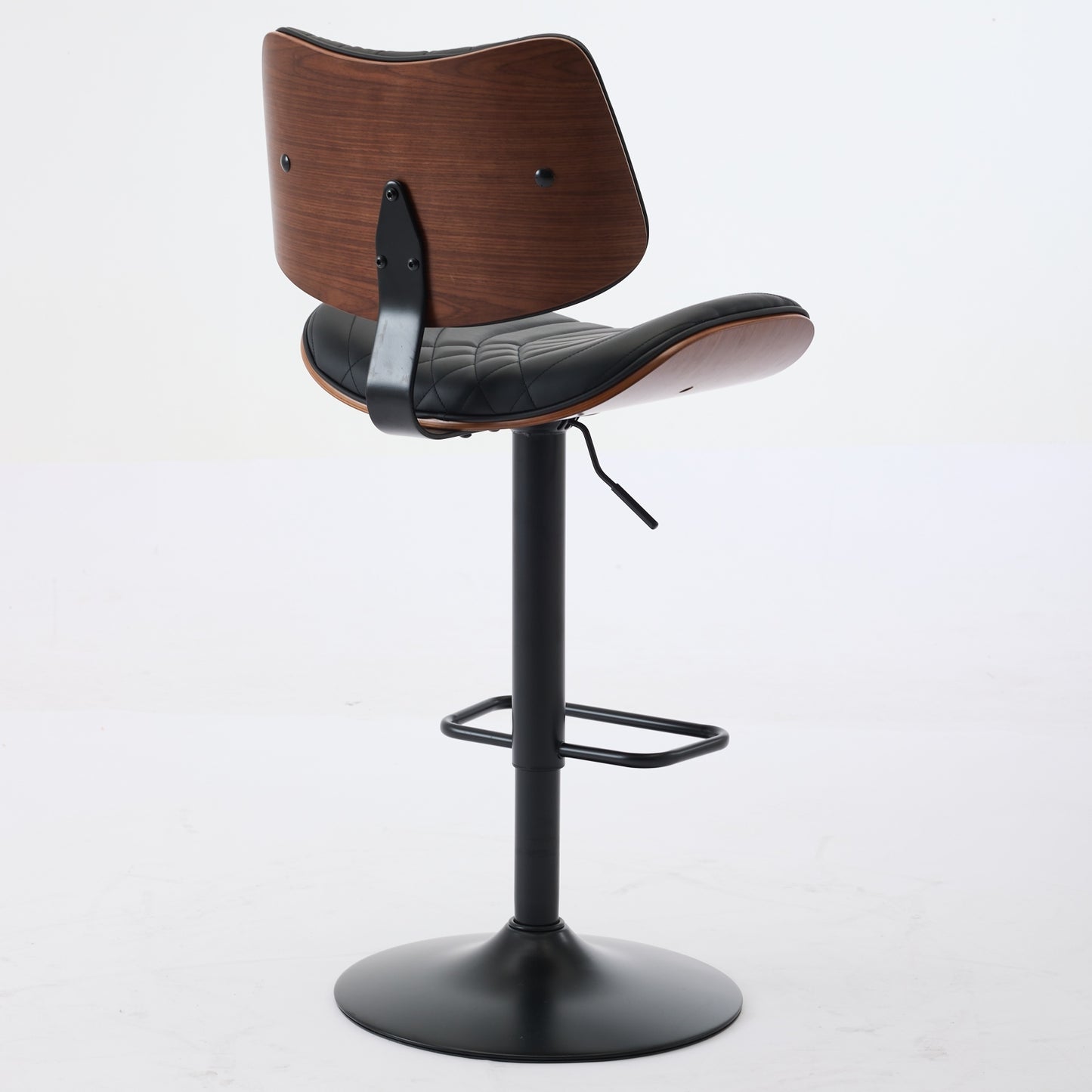 Alessa - Set of 2 - 26" Adjustable Walnut Bentwood & Black Leather 360° Swivel Bar Stools