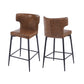 Monice - Set of 2 - 28" Counter Height Bar Stools with Brown Upholstered Polyurethane Leather Seat, Metal Frame, and Footrest for Kitchen Island or Bar Table