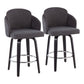 Celeste - Set of 2 - 30" Black Counter Stools in Grey Fabric with Chrome Footrest