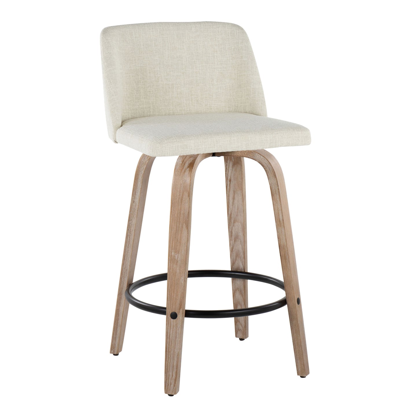 Talvyn - Set of 2 - 24" Cream Upholstered Counter Stools with Swivel and Whitewashed Wood Frame