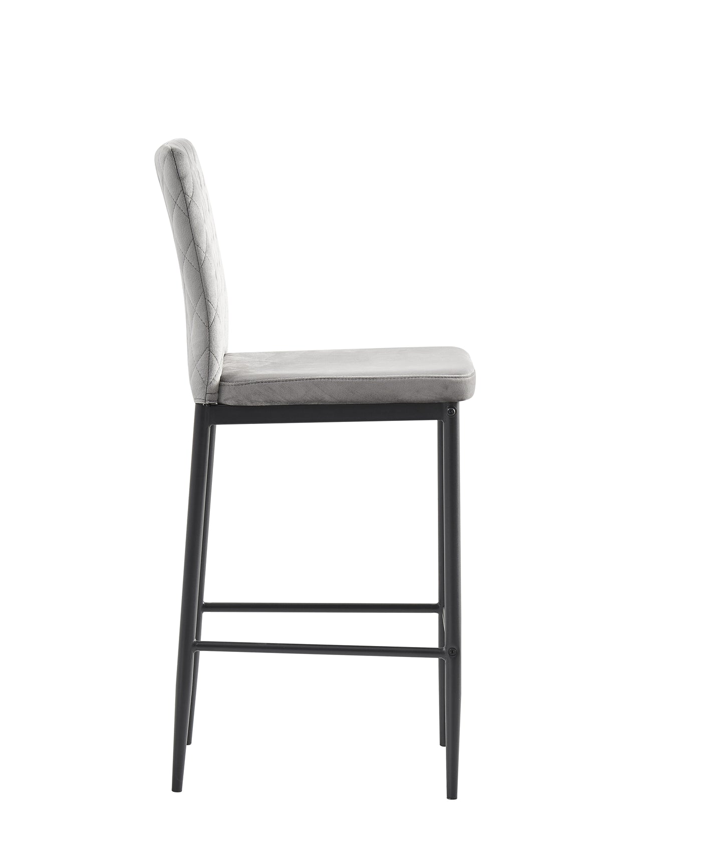 Hillshade - Set of 2 - 26" Light Gray Velvet Bar Stools with Metal Legs – Modern Kitchen & Dining Chairs, Ergonomic Design