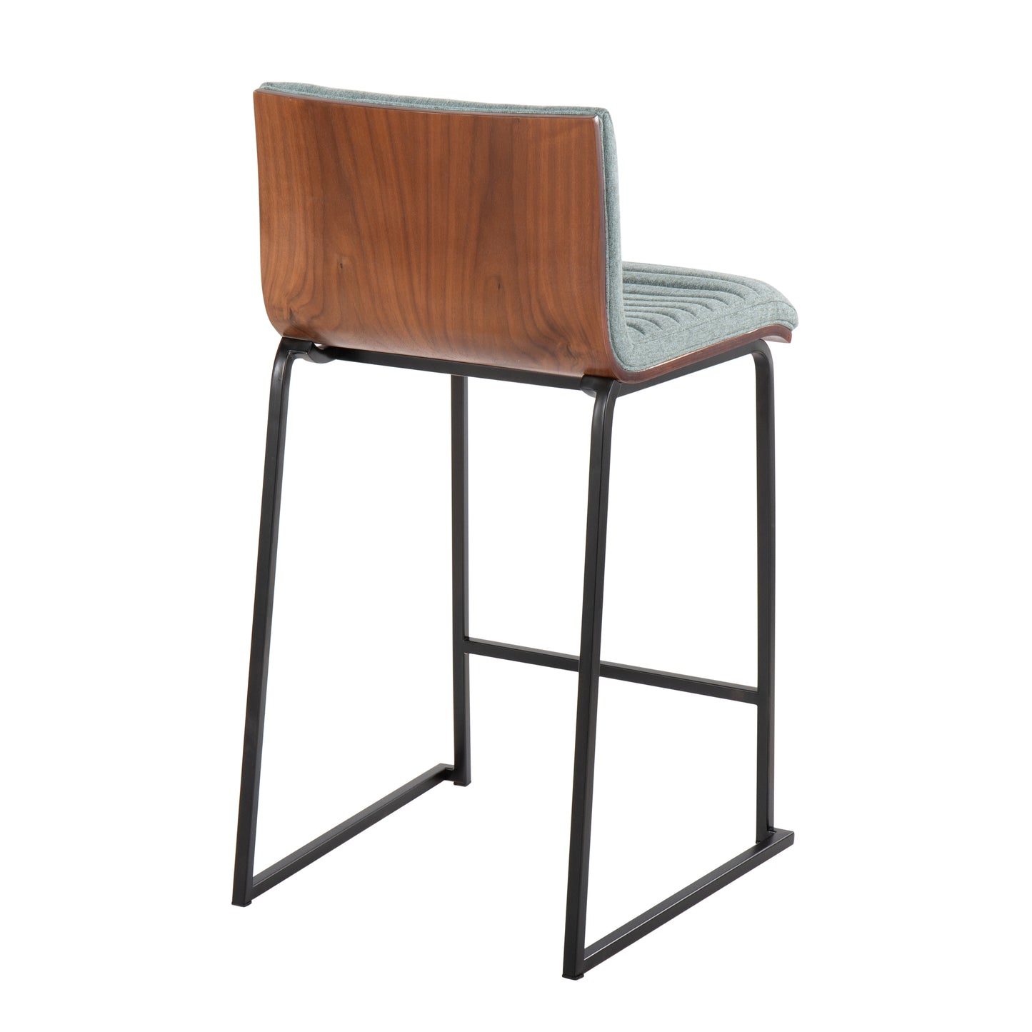 Marthoria - Set of 2 - 26" Green Upholstered Counter Stools with Walnut Wood Back and Black Metal Base