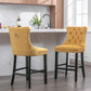 Golden Velvet - Set of 2 - 23.6" Upholstered Bar Stools with Button Tufted Design, Chrome Nailhead Trim & Wooden Legs