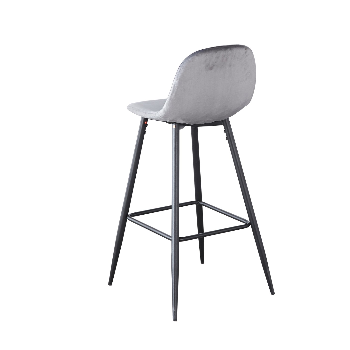 Nero - Set of 2 - 30" Dark Grey Velvet Bar Stools with Backrest, Black Metal Legs, and Footrests