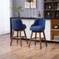 Holmwood - Set of 2 - 28" Navy Linen Swivel Bar Stools with Solid Wood Legs, 360° Counter Height Chairs for Kitchen & Dining Room