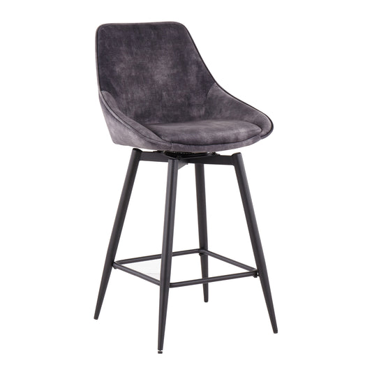 Linden - Set of 2 - 21" Grey Velvet Swivel Counter Stools, High-Back, Modern Design