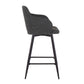 Erolis - Set of 2 - 26" Industrial Counter Stools in Black Metal with Grey Fabric Seat, Swivel, and Footrest - Swivel, Footrest