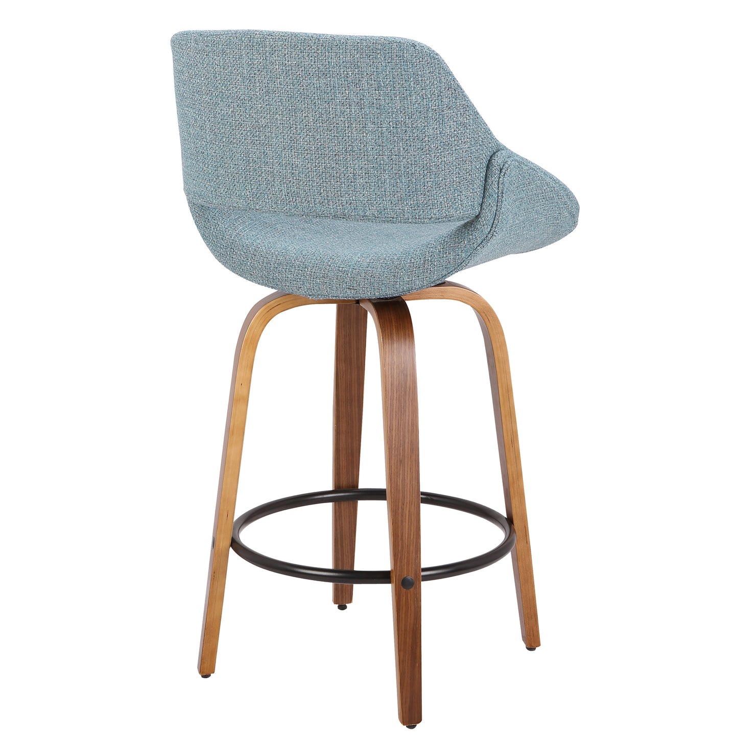 Stasia - Set of 2 - 24" Mid-Century Walnut and Blue Fabric Counter Stool