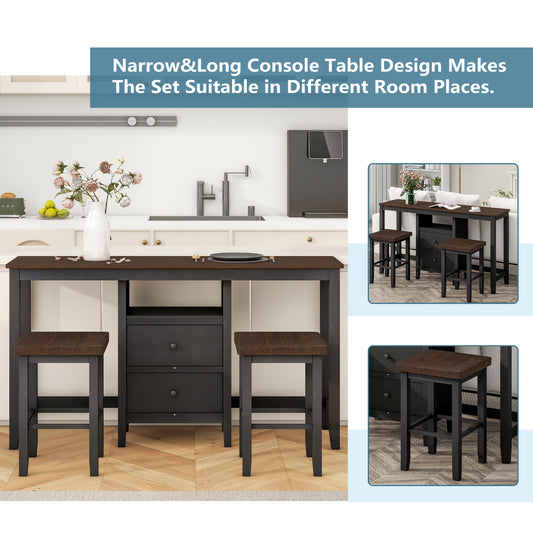 Sonoma - Set of 2 - 24" Black & Cherry Rustic Farmhouse Counter Height Dining Table Set with Storage Drawers & Stools (66 Table)