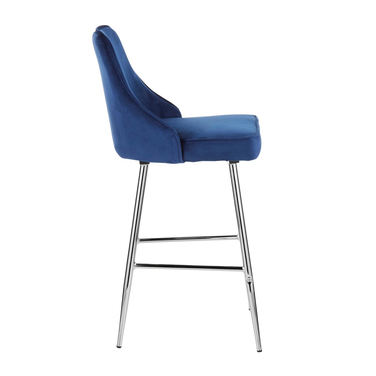 Montivelle - Set of 2 - 24" Navy Blue Velvet Counter Stools with Cushioned High Back and Chrome Legs, Luxurious Seating for Modern Kitchens and Bars