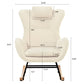 Rocking Chair Nursery, Teddy Upholstered Rocker Glider Chair With High Backrest, Adjustable Headrest & Pocket, Comfy Glider Chair For Nursery, Bedroom, Living Room, Offices, Rubber Wood