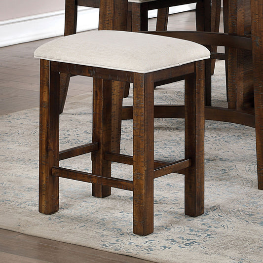 Sutton - Set of 2 - 24" Rustic Oak Beige Bar Stools with Welt Cushions and Slat Back