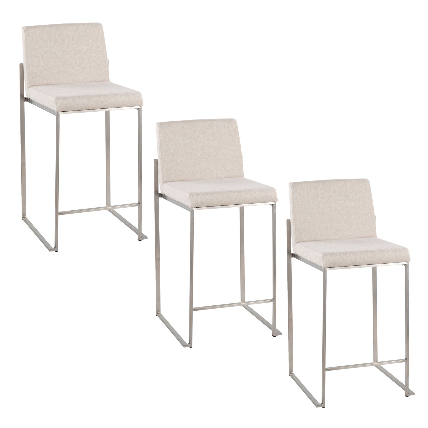 Castrel - Set of 2 - 24" Beige Contemporary Counter Stools with Stainless Steel Frame and 26" High Back