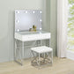 Hamlin - Makeup Vanity Table With Lighted Mirror And Padded Stool - White