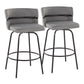 Vylenith - Set of 2 - 29" Black Faux Leather Swivel Bar Stools - Set of 2 - 26" Swivel Counter Stools, Black Metal & Light Grey Fabric, Contemporary Fixed-Height Seating