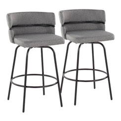 Vylenith - Set of 2 - 29" Black Faux Leather Swivel Bar Stools - Set of 2 - 26" Swivel Counter Stools, Black Metal & Light Grey Fabric, Contemporary Fixed-Height Seating