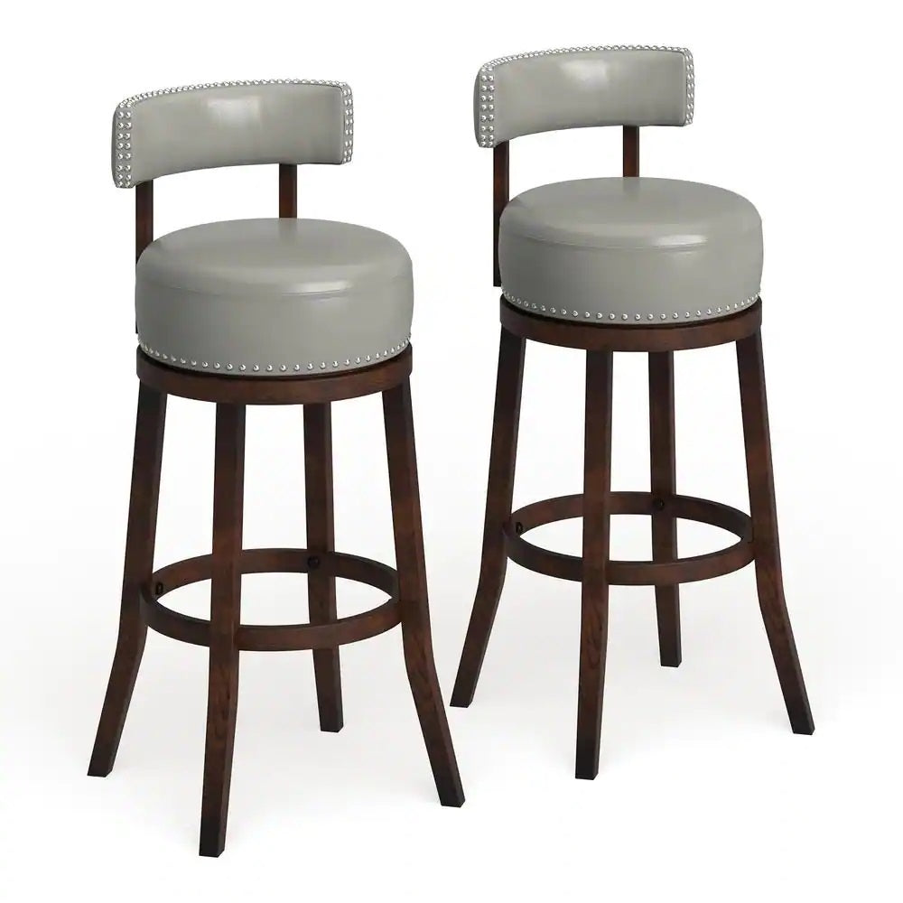 Sherly - Set of 2 - 30" Swivel Bar Stools - Dark Oak Solid Wood - Dark Gray Leatherette - Transitional Design for Dining Room