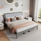 Mid Century Modern Platform Bed With Upholstered Headboard