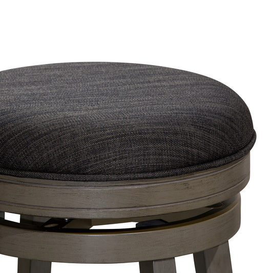 Curiona - Set of 2 - 24" Charcoal Fabric with Backless Swivel Seat, Weathered Gray Solid Hardwood Frame, and Industrial 360-Degree Rotation