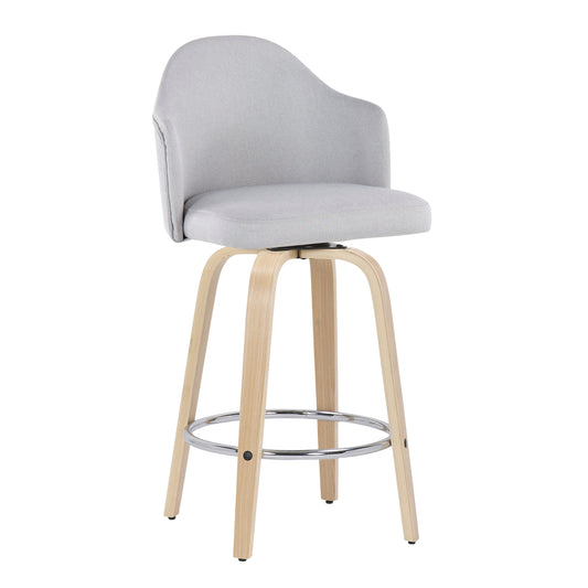 Montrose - Set of 2 - 30" Light Gray Upholstered Counter Stools with Natural Wood Legs and Chrome Footrest