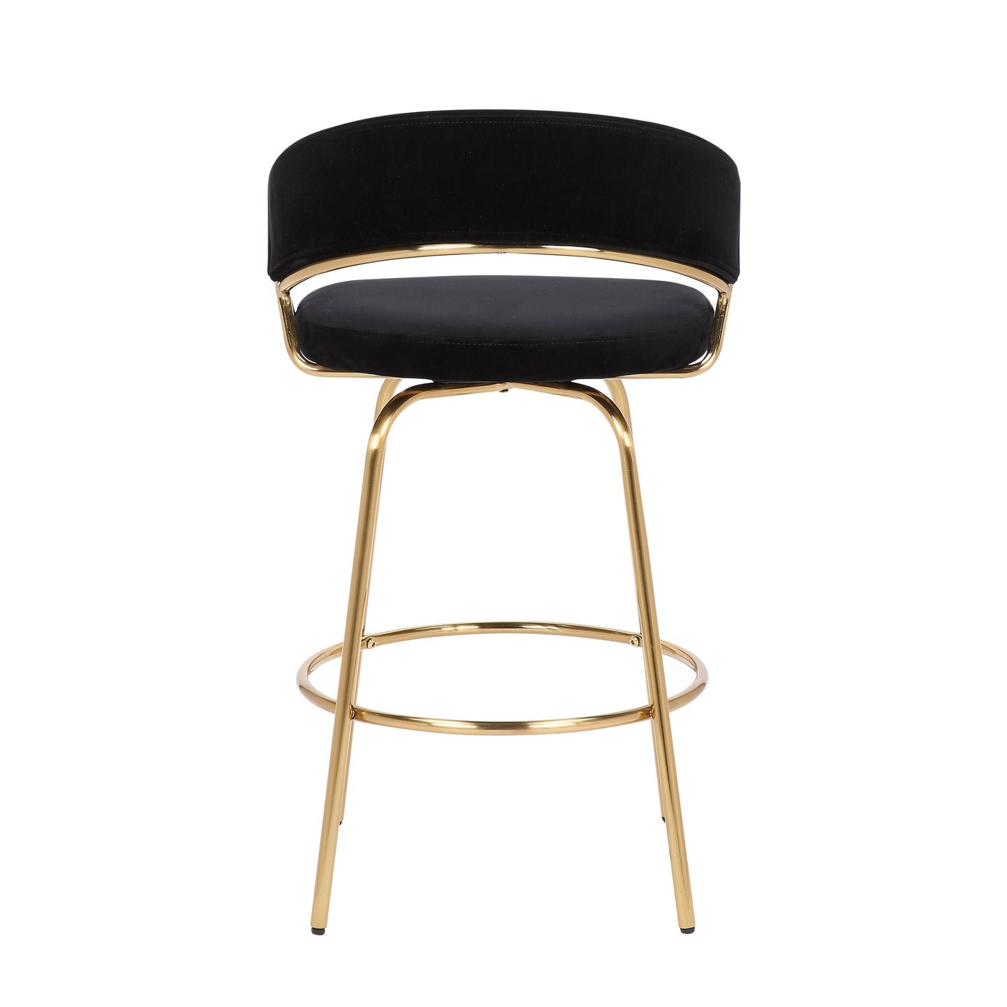 Shahira - Set of 2 - 30" Gold Metal and Black Velvet Counter Stools with 360° Swivel