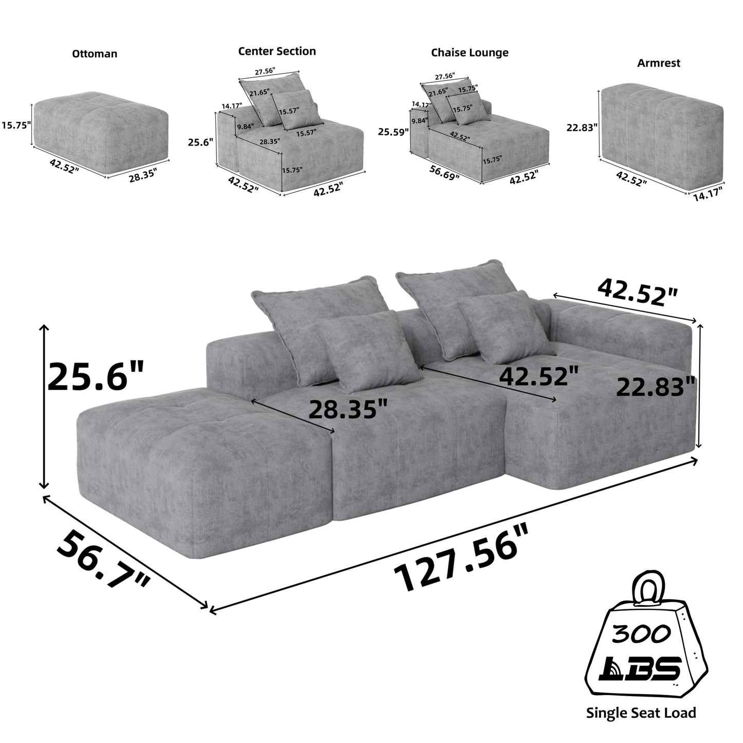 Modern Oversized, Modular Sectional Sofa With Pillows