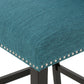 Votani - Set of 2 - 31" Teal Fabric Tufted Wingback Counter Stools with Dark Brown Legs