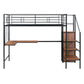 Loft Bed With Desk And Grid, Stylish Frame With Lateral Storage Ladder And Wardrobe