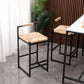 Water Hyacinth Woven Bar Stools With Back Support, Counter Height Dining Chairs (Set of 2) - Natural