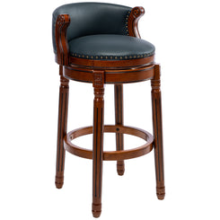 Herondale - Set of 2 - 29.5" Dark Blue Cowhide Leather Swivel Bar Stool with Backrest for Home Kitchen