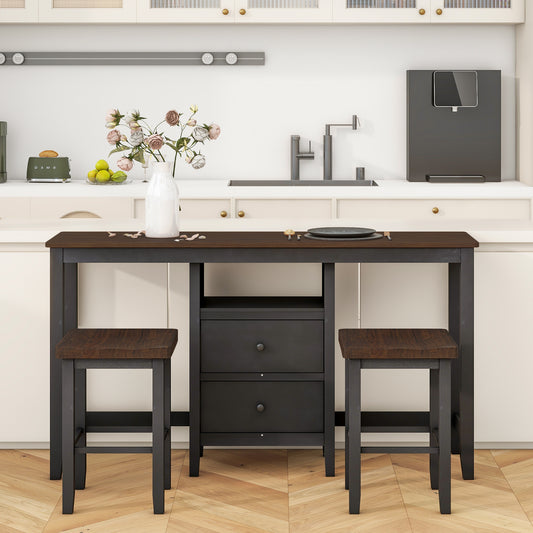 Sonoma - Set of 2 - 24" Black & Cherry Rustic Farmhouse Counter Height Dining Table Set with Storage Drawers & Stools (66 Table)