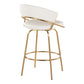 Cadena - Set of 2 - 26" White Faux Leather Counter Stools with Gold Metal Frame and Swivel Seat