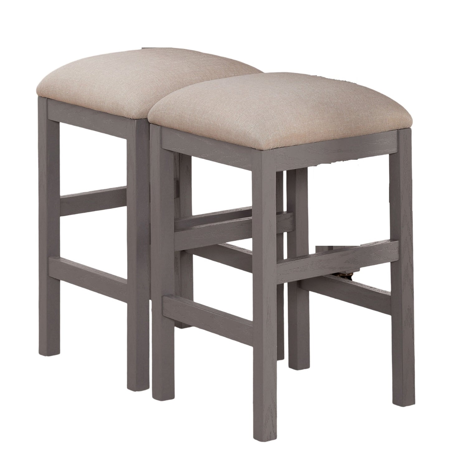 Zarneth - Set of 2 - 24" Light Gray Fabric Counter Stools with Beige Cushioned Seats and Solid Wood Base