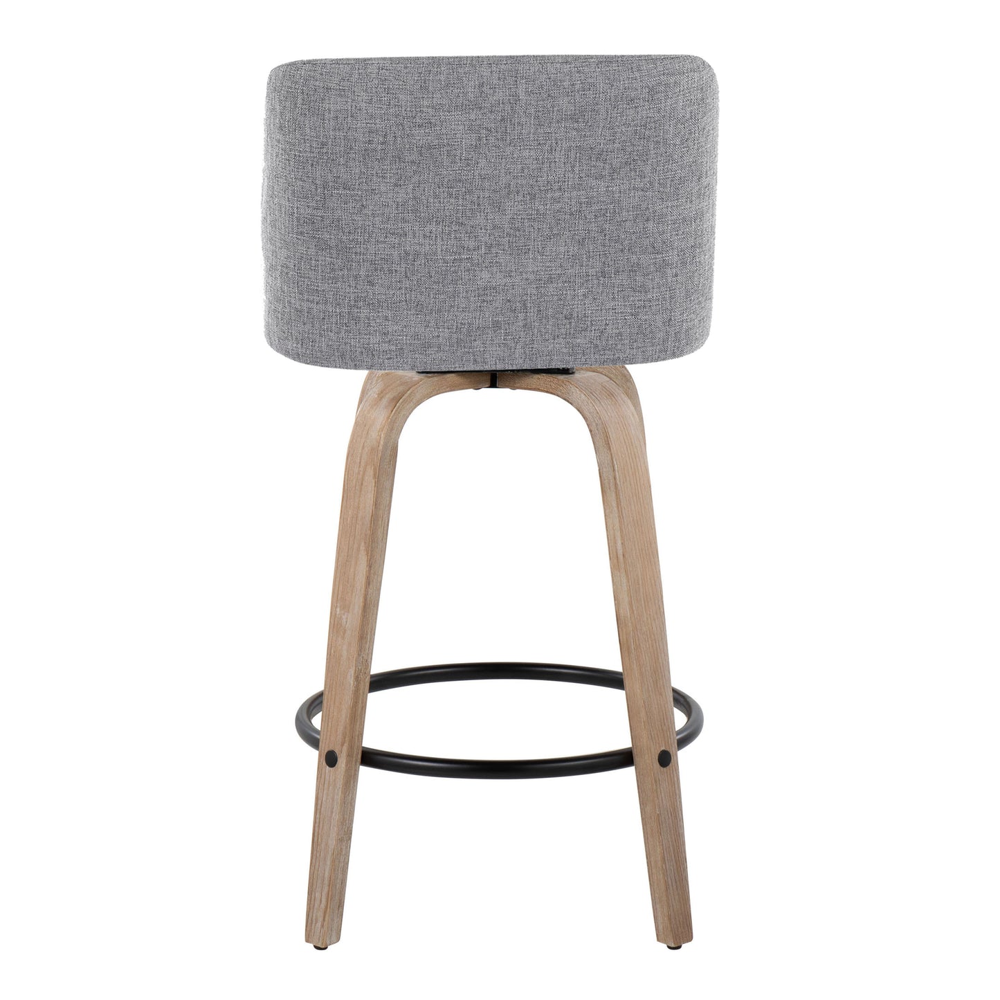 Taven - Set of 2 - 26" Whitewashed Wood & Grey Fabric Swivel Counter Stools with Black Metal Footrest, Fixed Height, Contemporary Design