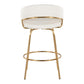 Cadena - Set of 2 - 26" White Faux Leather Counter Stools with Gold Metal Frame and Swivel Seat