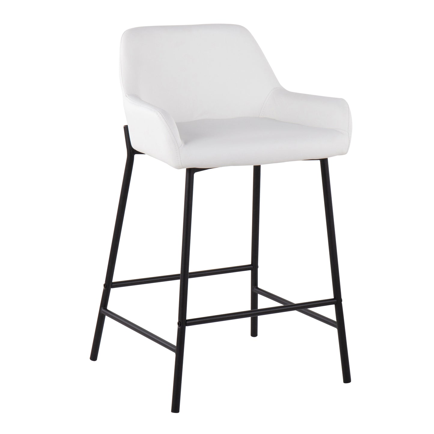 Zenovia – Set of 2 – 26" Black Metal Fixed-Height Counter Stools with White Faux Leather Upholstery and Backrest – Industrial Style