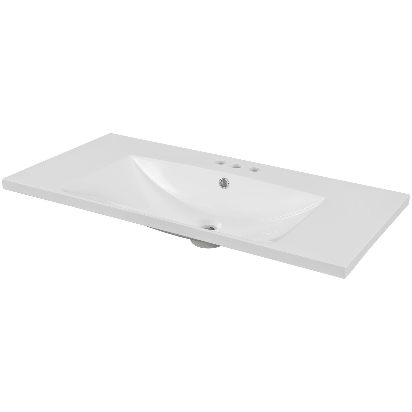 36" Single Bathroom Vanity Top With Undermount Basin, 3 Faucet Holes, Flat Edge - White