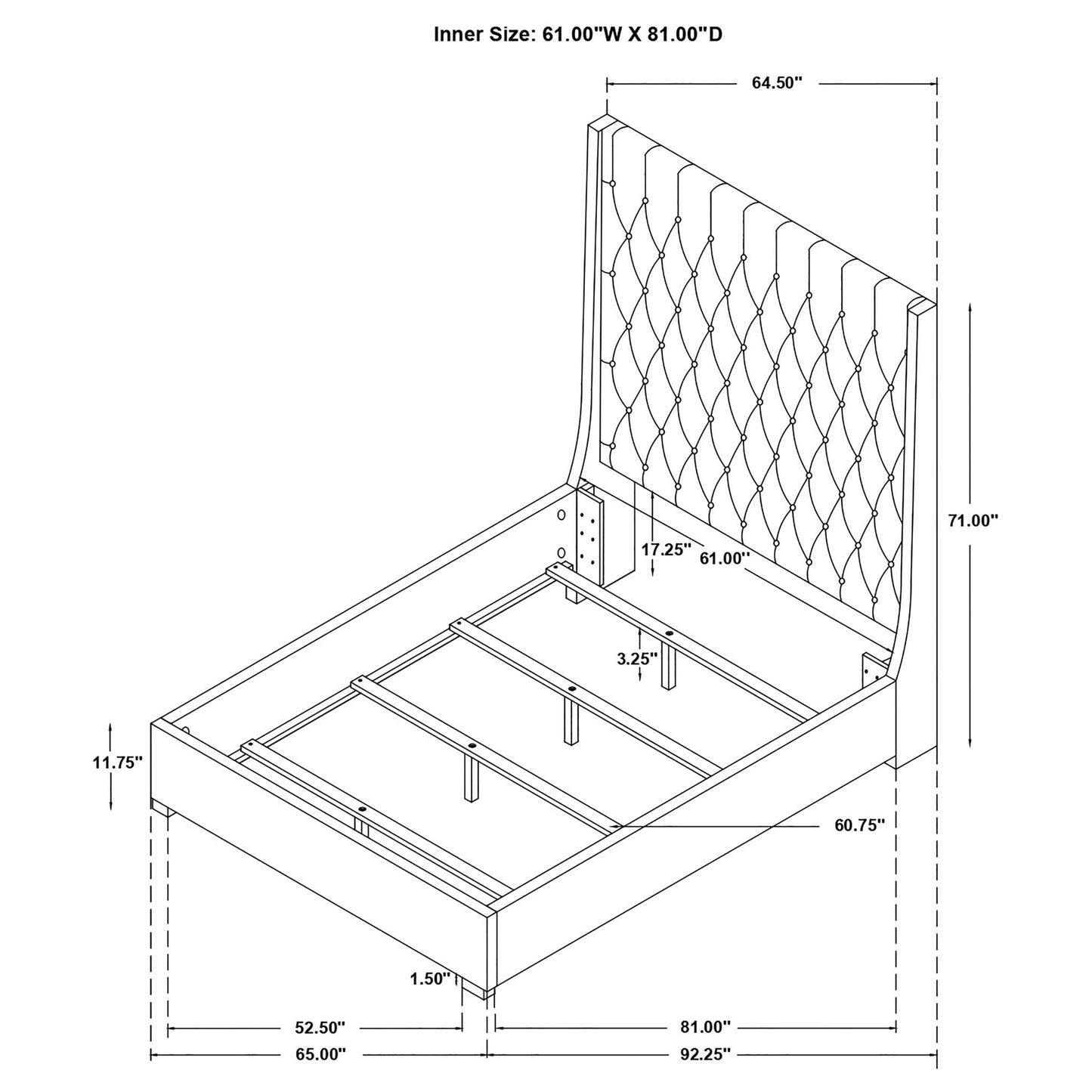 Copper - Queen Panel Bed With Button Tufted Headboard - Gray