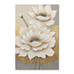 Lotus Flower Canvas Wall Art, Hand Painted Thick Textured Floral Painting With Accents, Neutral Decor For Living Room - Antique White / Gray