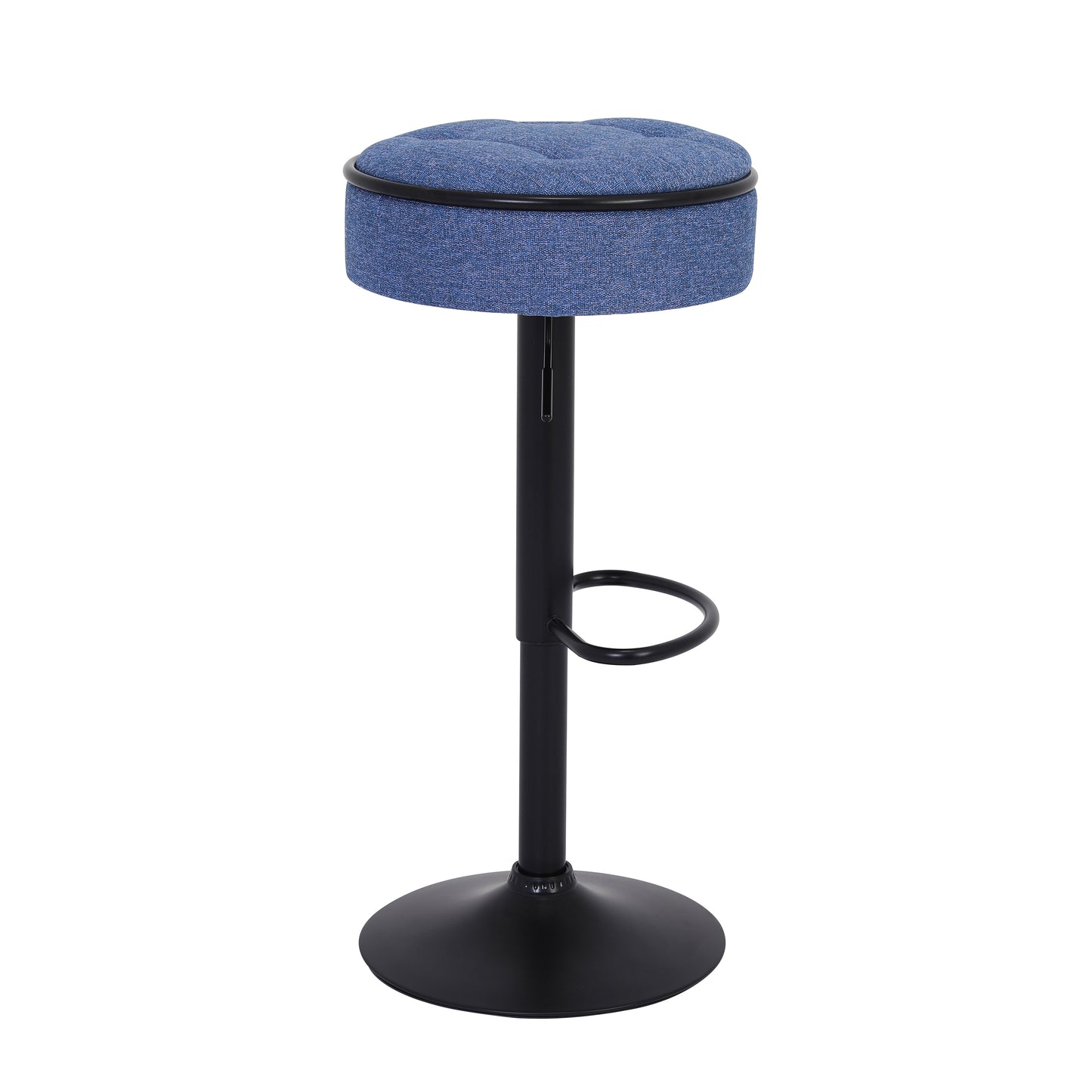 Veynard - Set of 2 - 24" Blue Linen Adjustable Bar Stools with 360° Swivel, Metal Frame for Kitchen and Dining