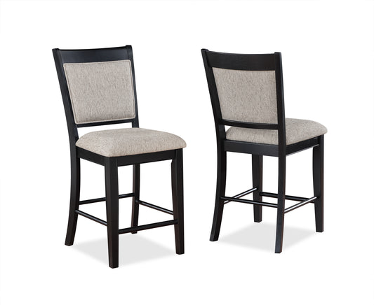 Huxe - Set of 2 - 24” Black and Light Gray Upholstered Counter Height Chairs with Footrest and Wooden Tapered Legs