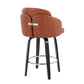 Darius - Set of 2 - 24" Black Wood Counter Stools with Camel Faux Leather Upholstery and Round Chrome Footrest