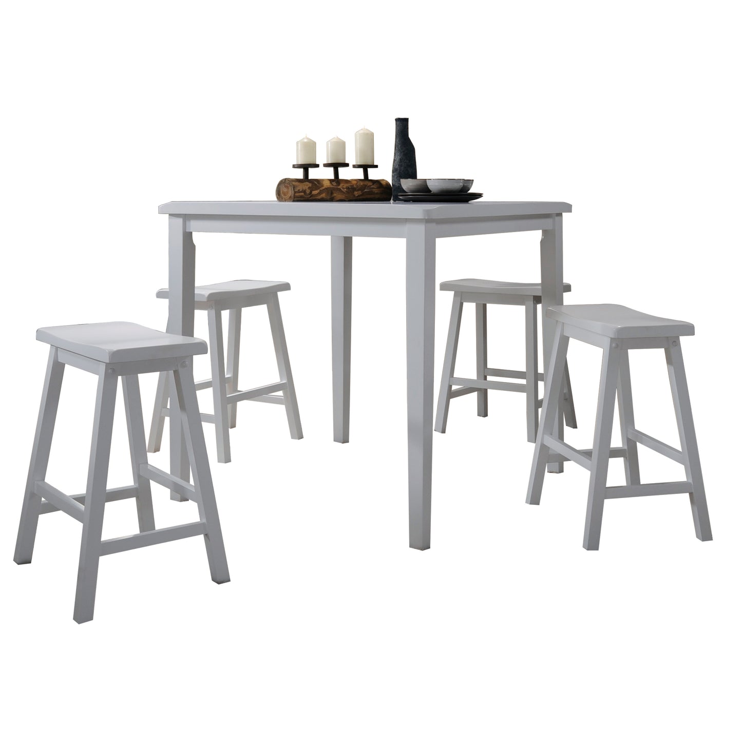 Serafina - Set of 2 - 29.5" White 5-Piece Counter Height Dining Set with Saddle Stools - 36.5 in. Square Table, Seats 4