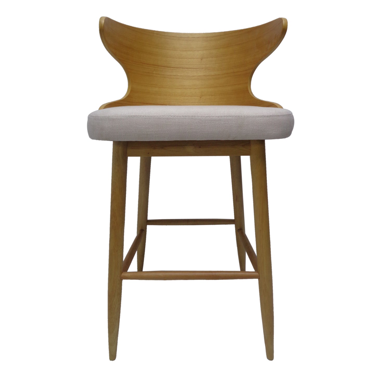 Coastal Breeze - Set of 2 - 31" Light Beige Upholstered Mid-Century Bar Chairs with Rubberwood Frame (23"W x 21"D)